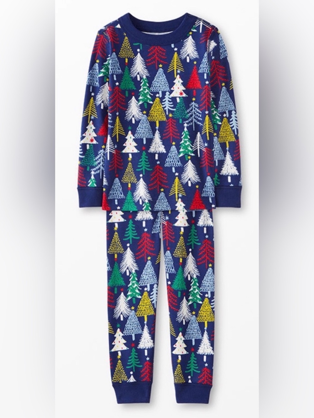 Hanna Andersson HannaJams Long John Pajama Set Twinkly Christmas Trees Navy 5